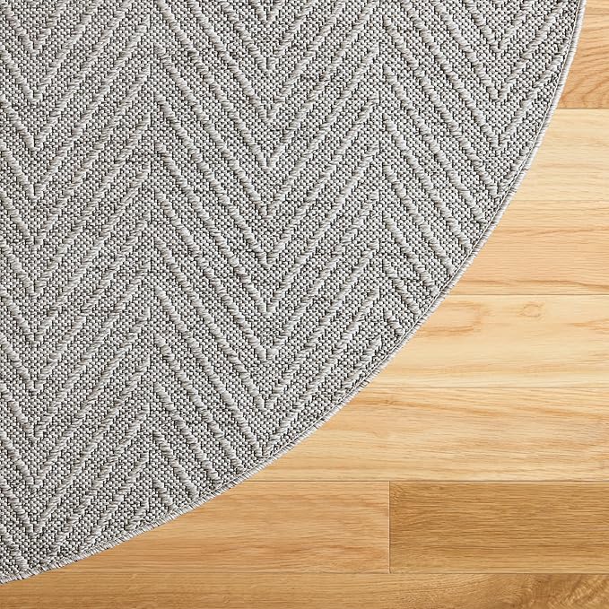 TOWN & COUNTRY BASICS Pax Herringbone Textured Solid Everwash® Washable Area Rug, Low Pile, Non-Slip Backing, Easy Clean Pet & Family Friendly Rug, Grey, 8' Round