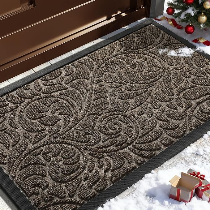 Yimobra Door Mat Outside Entrance 29.5x17, Waterproof Sturdy Outdoor Mats for Front Door, Heavy Duty Non-Slip Doormat for Garage Patio Entryway Indoor, Easy Clean, Brown