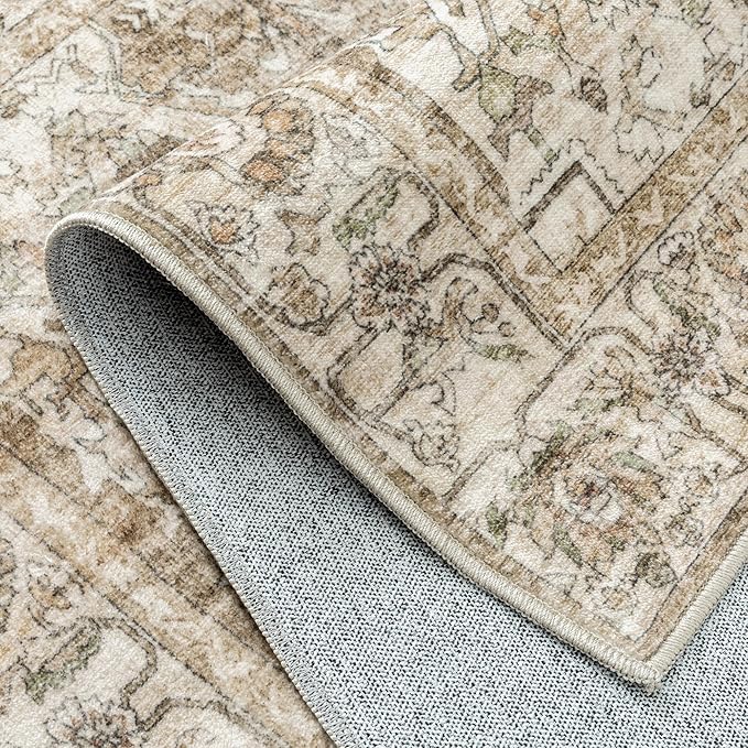 Brown Area Rug 6x9 Vintage Washable Distressed Living Room Carpet Large Indoor Non Slip Traditional Medallion Retro Low Pile Accent Throw Rug Bedroom Kitchen Office Dining Room
