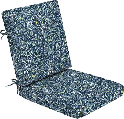 Arden Foam Outdoor Dining Chair Cushion, 20 x 20, Made with ProFoam, Rain-Proof, Fade Resistant, Sapphire Blue Ridge Paisley