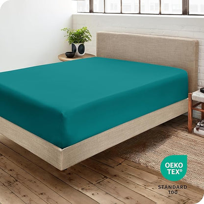 Bare Home Fitted Bottom Sheet Twin Size - Premium 1800 Microfiber - Ultra-Soft Hotel Luxury - Deep Pocket - Durable and Long Lasting - Fitted Sheet (Twin, Emerald)