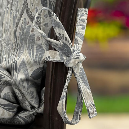 Arden Outdoor Midback Chair Cushion, 18 x 16.5, Rain-Proof, Fade Resistant Neutral Aurora Damask