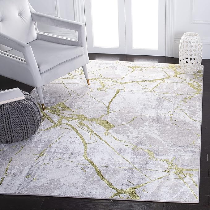 SAFAVIEH Amelia Collection Area Rug - 5'5" x 7'7", Grey & Green, Modern Abstract Design, Non-Shedding & Easy Care, Ideal for High Traffic Areas in Living Room, Bedroom (ALA293J)