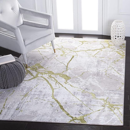 SAFAVIEH Amelia Collection Area Rug - 5'5" x 7'7", Grey & Green, Modern Abstract Design, Non-Shedding & Easy Care, Ideal for High Traffic Areas in Living Room, Bedroom (ALA293J)
