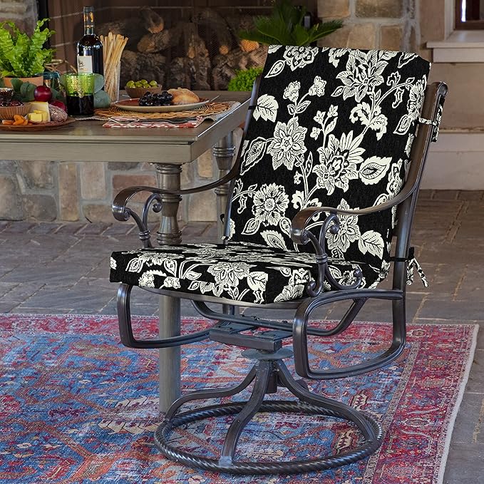 Arden Outdoor Dining Chair Cushion, 20 x 20, Rain-Proof, Fade Resistant, Ashland Black Jacobean