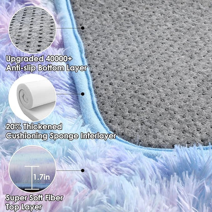 ONASAR Fluffy Area Rugs for Girls Bedroom, 4x6 Purple Rainbow Washable Bedside Rug, Indoor Cute Ultra Soft Plush Shag Floor Carpets for Nursery Kids Teen Girl Dorm Princess Room Playroom Home Decor