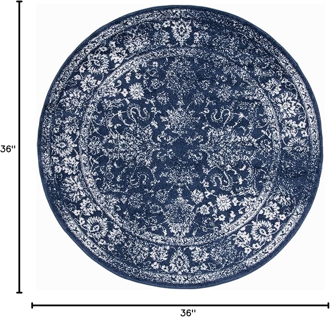 SAFAVIEH Adirondack Collection Area Rug - 3' Round, Navy & Ivory, Distressed Vintage Floral Design, Non-Shedding & Easy to Clean, Ideal for Living Room, Bedroom, Dining Space (ADR109N)