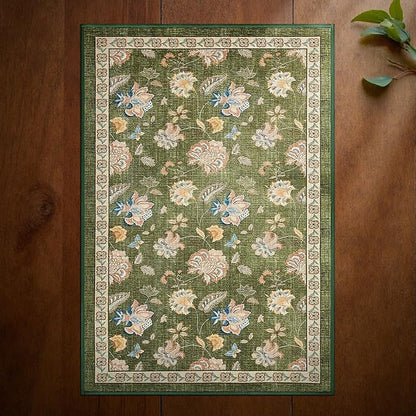 jinchan Elora 2x3 Floral Rug for Entryway Washable Rug Vintage Romance Design Christmas Small Mat Non Slip Indoor Doormat Lightweight Low-Profile Throw Carpet for Entrance Bathroom Laundry, Green