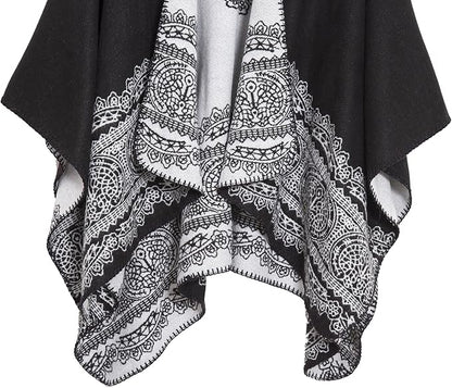 Women's Vintage Pattern Open Front Poncho Cape Shawl Winter Shawl Wraps