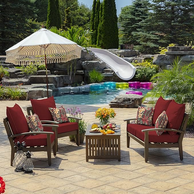 Arden Outdoor Deep Seat Cushion Set, 22 in x 24 in, Weather-Proof, Rain-Proof, Fade Resistant Patio Cushion Ruby Red Leala