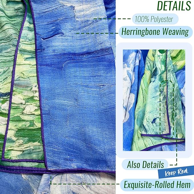 Artist Oil Painting Wraps 51"x51" Cashmere-Soft Art Pashmina Luxury Rolled Hem Women Large Travel Blanket Shawl
