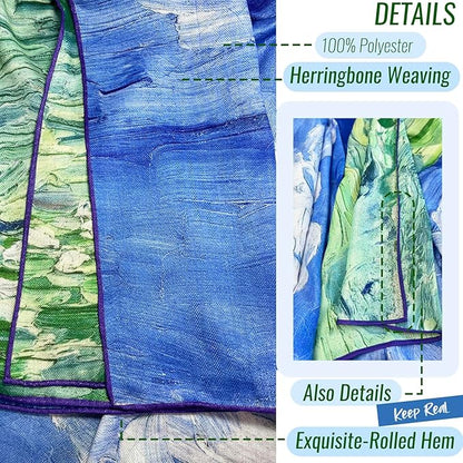 Artist Oil Painting Wraps 51"x51" Cashmere-Soft Art Pashmina Luxury Rolled Hem Women Large Travel Blanket Shawl