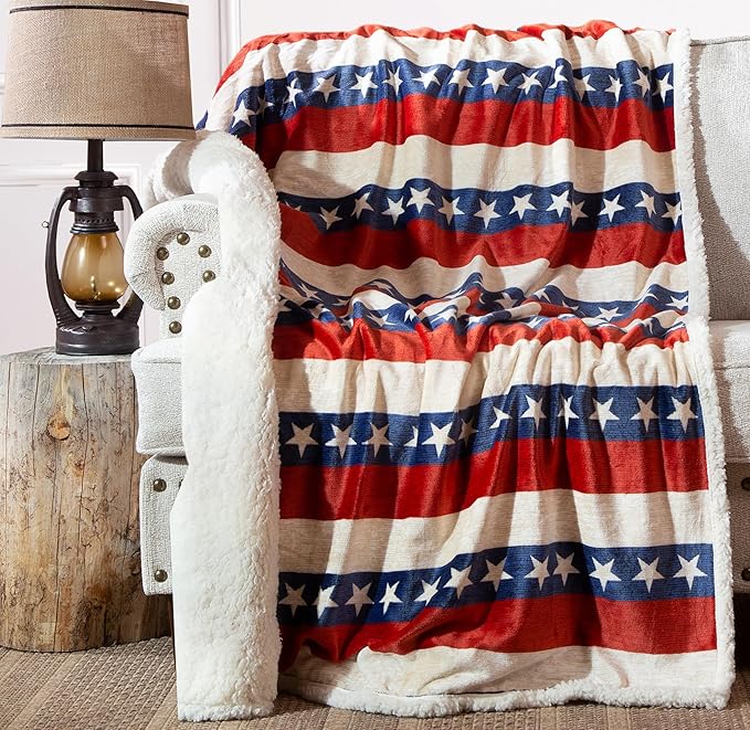CARSTENS, INC. Ultra Premium Super Soft Plush Sherpa Fleece Oversized Throw Blanket 54" x 68", Americana