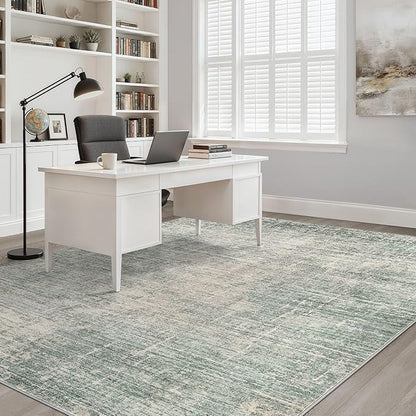 8x10 Area Rugs Living Room: Washable Large Neutral Green Rug Abstract Soft Modern Stain Resistant Indoor Floor Non-Slip Carpet for Bedroom Nursery Kids Office Playroom Dining Room Under Table Home
