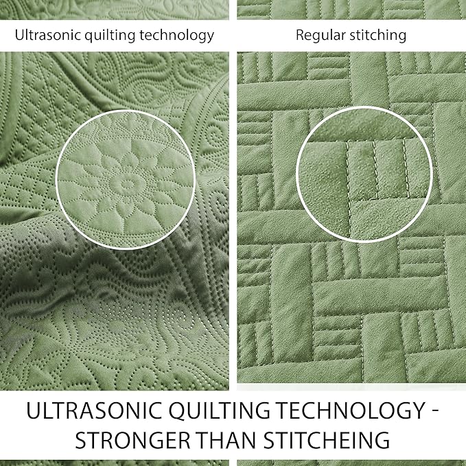 IR Imperial Rooms 10 Pack Twin Quilt Bedding Set (68" x 86") - Bulk Wholesale for Hotels, Guest Bedroom & Airbnbs - Lightweight Microfiber Reversible Floral Embossed Quilts Bedspreads (Olive Green)