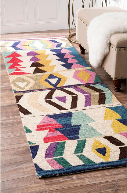 Nuloom Ofelia Handmade, Multicolor/Black, 2'6" x 10', Geometric, Wool, Soft and Cozy, High Traffic, Stain Resistant, Easy Clean, Durable Runner for Bedroom, Living Room, Dining, Den, Foyer
