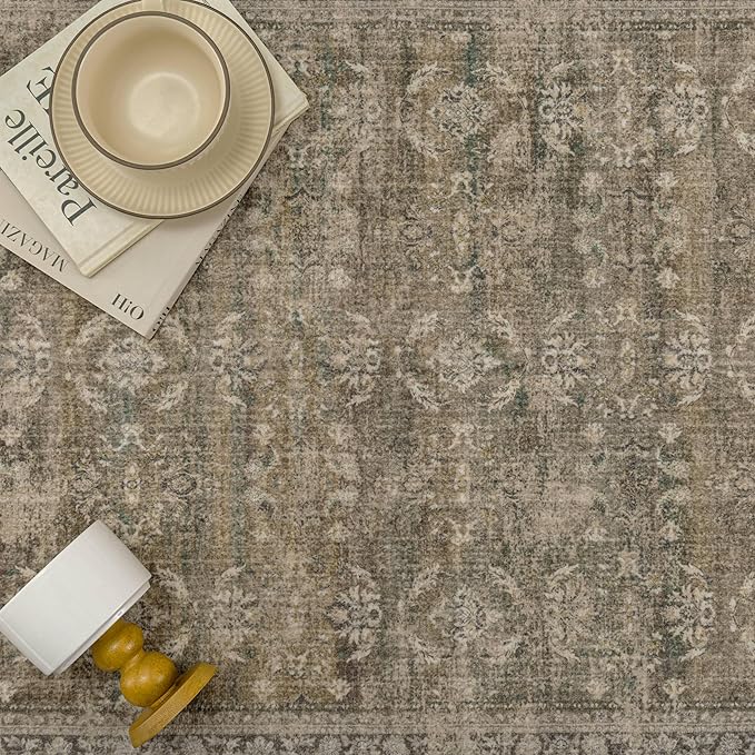 3x8 Brown Area Rug Runners for Hallways Washable Vintage Distressed Carpet Low Pile Non Slip Indoor Retro Soft Long Accent Rug Bedroom Kitchen Bathroom Laundry Dining Living Room