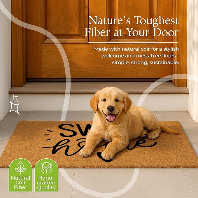 Coir Door Mats 17" X 30", Non-Slip Sturdy, PVC Backed Heavy Duty, Easy to Clean, Ideal for Door Entrance, Patio, Porch, Backyard, Garages, Sweet Home with Hearts