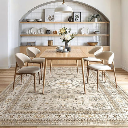 Vintage Living Room Area Rug 10x14 - Large Soft Washable Oriental Traditional Distressed Farmhouse Rugs for Bedroom - Indoor Floor Accent Carpet for Home Office House Decor - Beige