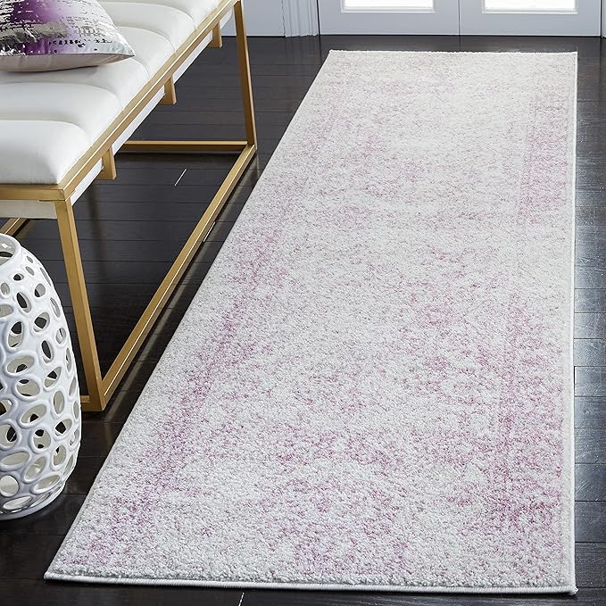 SAFAVIEH Adirondack Collection Runner Rug - 2'6" x 8', Ivory & Lavender, Distressed Vintage Floral Design, Non-Shedding & Easy to Clean, Ideal for Hallway, Foyer, Entryway, Bedroom (ADR109U)