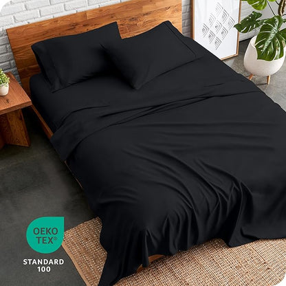 Bare Home King Sheet Set - Luxury 1800 Ultra-Soft Microfiber King Bed Sheets - Double Brushed - Deep Pockets - Easy Fit - 4 Piece Set - Bedding Sheets & Pillowcases (King, Black)