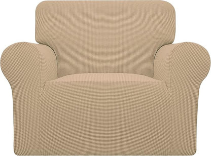 Easy-Going Stretch Oversized Chair Sofa Slipcover 1-Piece Couch Sofa Cover Furniture Protector Soft with Elastic Bottom for Kids Spandex Jacquard Fabric Small Checks Sand