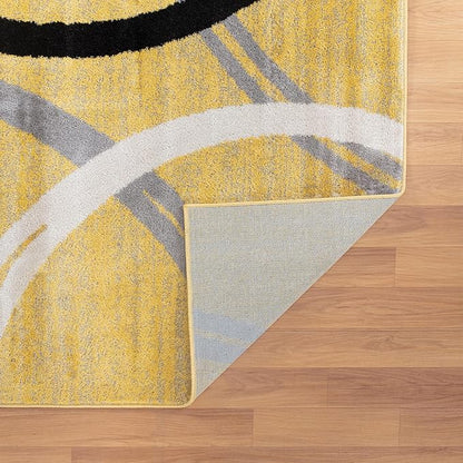 Rugshop Wavy Circles Design Area Rug, Non-Shedding Carpet for Entryway, Bedroom, or Office, Yellow, 3'3" x 5'