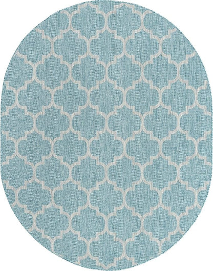 Unique Loom Outdoor Trellis Collection Area Rug (7' 10" x 10' Oval, Aquamarine/ Gray)