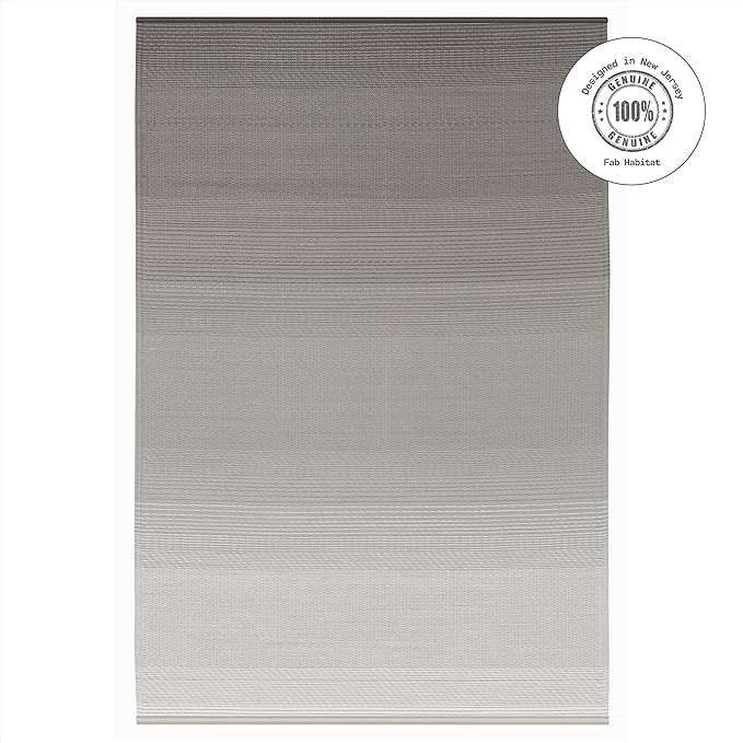 Fab Habitat Outdoor Rug - Waterproof, Fade Resistant, Crease-Free - Premium Recycled Plastic - Neutral Ombre - Patio, Deck, Porch, Balcony, Laundry Room - Big Sur - Ash - 4 x 6 ft