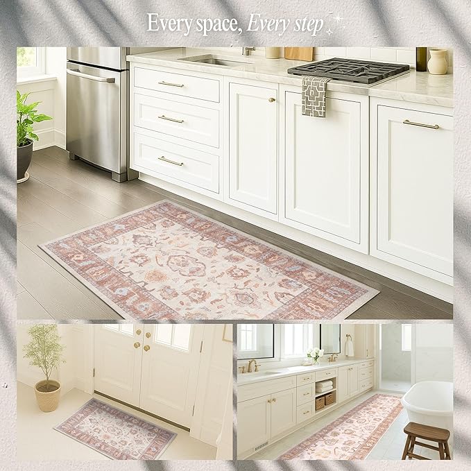 Fame Rugs Brown Modern Oushak Rug 2x3, Vintage Doormat Turkish Colorful Oriental Antique Inspired Washable Small Area Rug, Luxury Living Room Bedroom (383BB, 2' x 3')