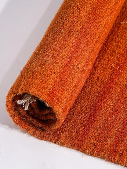 Rugsotic Carpets Hand Woven Flat Weave Kilim Wool ECO-Friendly Area Rugs - 10'x13', Rectangle Shape, Dark Orange Color, Solid Plain Design, Low Pile Handmade Rugs for Living Room (D00111)