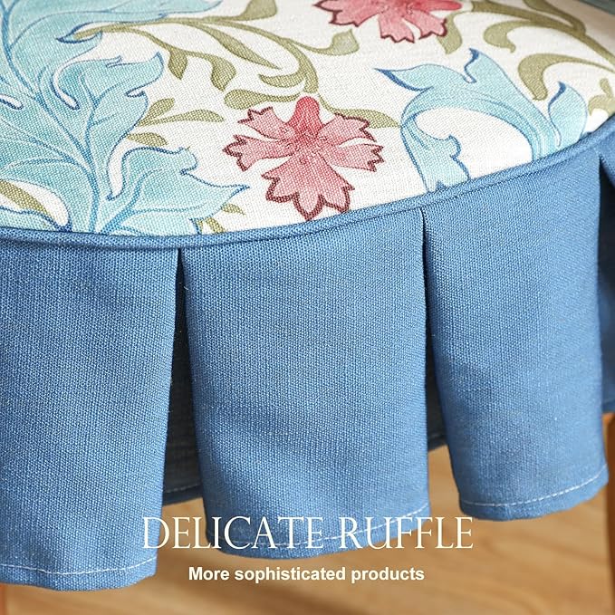 patdrea Pack of 2 Chair Cushions for Dining Chairs with Ruffled, Blue Floral Seat Cushion with Ties,Removable,Non Slip Chair Pads Decor for Bar Stool Cushions, Indoor Kitchen Chairs, 17.7"x17.7"