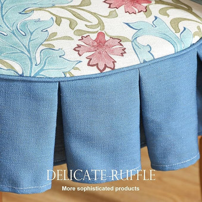 patdrea Pack of 2 Chair Cushions for Dining Chairs with Ruffled, Blue Floral Seat Cushion with Ties,Removable,Non Slip Chair Pads Decor for Bar Stool Cushions, Indoor Kitchen Chairs, 17.7"x17.7"