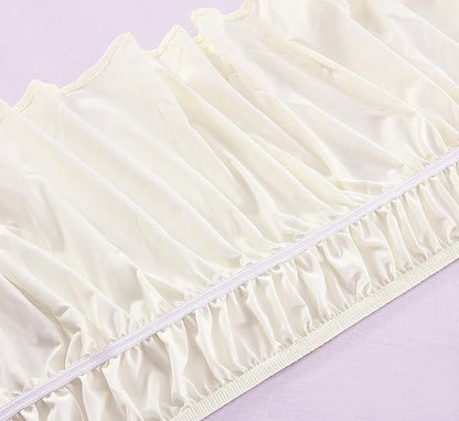 MEILA Wrap Around Bed Skirt Three Fabric Sides Elastic Dust Ruffled 16 Inch Tailored Drop,Easy to Install Fade Resistant-Ivory, Queen/King