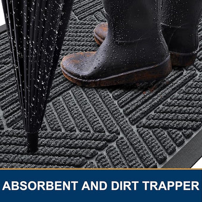 Smiry Front Door Mat Outside Entrance, Heavy Duty Sturdy Natural Rubber Doormat, Trap Dirt and Moisture, Easy Clean Low Profile Mats for Indoor Outdoor Entry, Irregular Triangle (36x24, Grey)