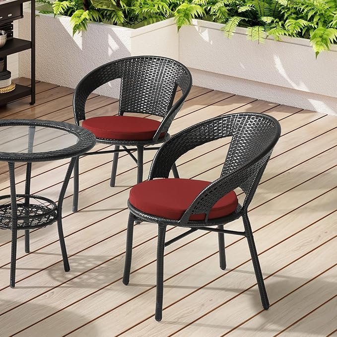 WestinTrends Solace Outdoor Patio Kitchen Dining Chair Round Seat Cushions Set of 4, 16 x 16, Red