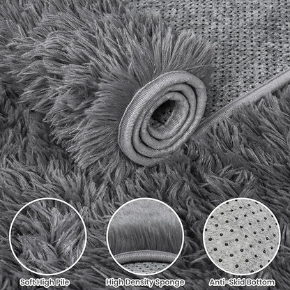 5x8 Area Rugs for Living Room: Soft Fluffy Shag Light Grey Rugs for Bedroom, Non Slip Large Fuzzy Plush Rug Indoor Floor Carpet for Nursery Kids Boys Girls Room, Dorms, Playroom, Modern Home Decor