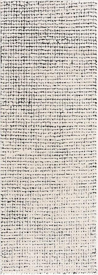 Hauteloom Keita Contemporary Mosaic Runner Rug - High Pile Fluffy Soft Shag Carpet for Hallway, Kitchen - Black and White - 2'8" x 7'3" Runner