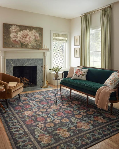 Loloi Rifle Paper Co. Rosa Collection RSA-01 Black 2'-6" x 12'-0" Runner Rug