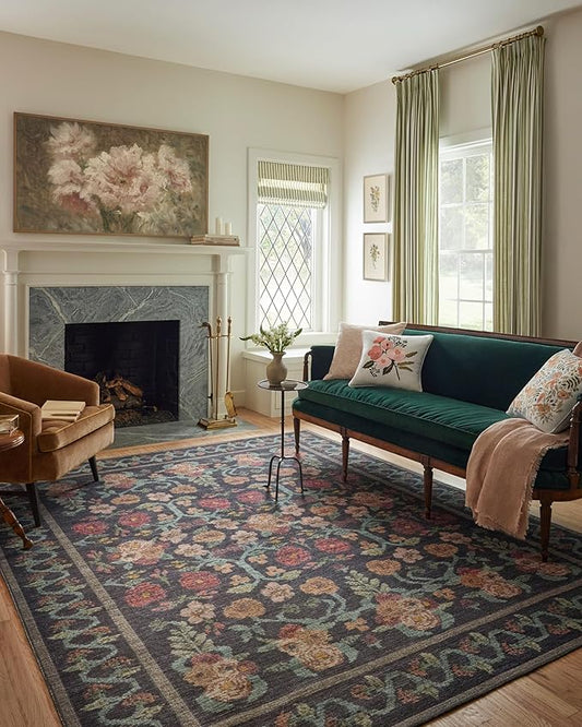 Loloi Rifle Paper Co. Rosa Collection RSA-01 Black 2'-6" x 12'-0" Runner Rug