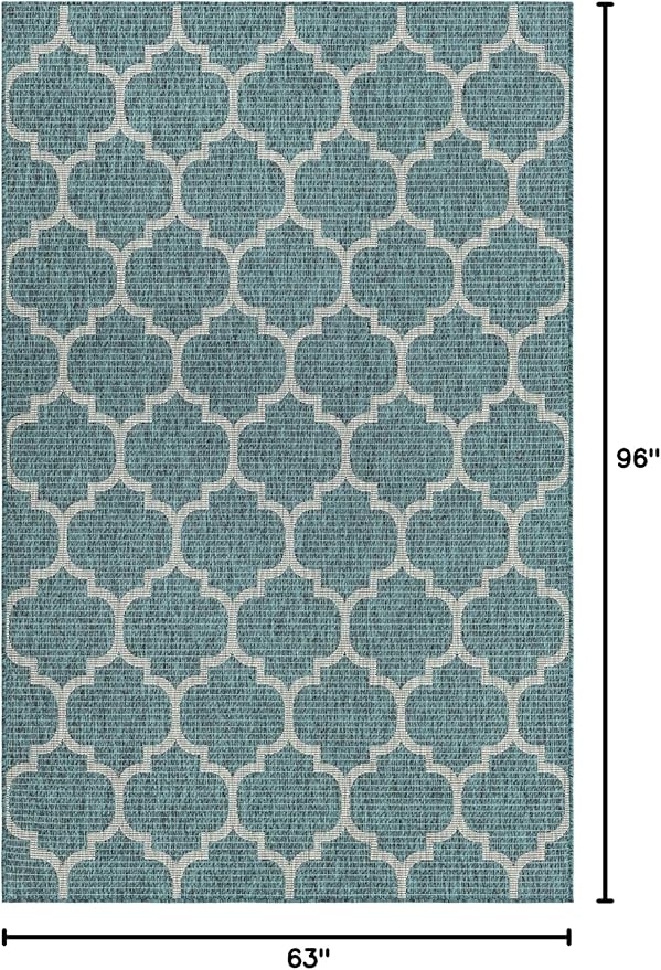 Unique Loom Outdoor Trellis Collection Area Rug (5' 3" x 8' Rectangle, Teal/ Gray)