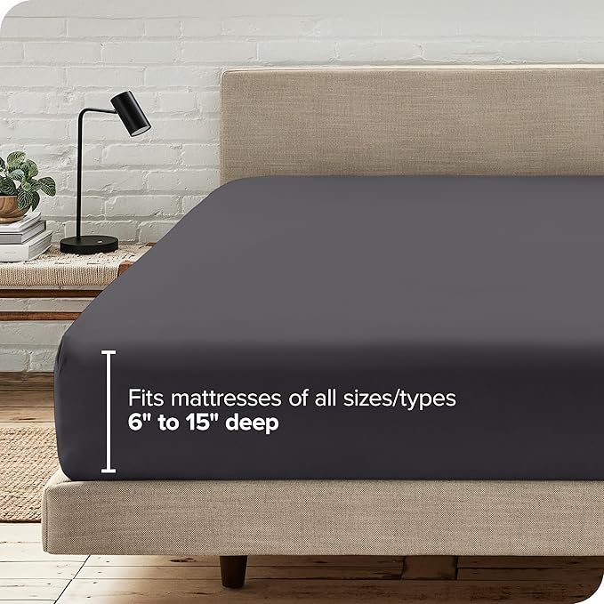 Bare Home Fitted Bottom Sheet Short Queen Size - Premium 1800 Microfiber - Ultra-Soft Hotel Luxury - Deep Pocket - Durable and Long Lasting - Fitted Sheet (Short Queen, Forged Iron Grey)