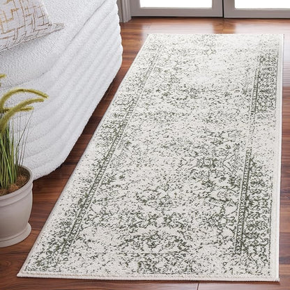 SAFAVIEH Adirondack Collection Runner Rug - 2'6" x 12', Ivory & Dark Green, Distressed Design, Non-Shedding & Easy to Clean, Ideal for Hallway, Foyer, Entryway, Bedroom (ADR109X)