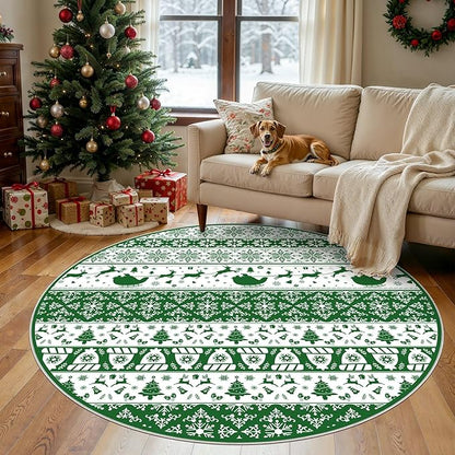 Abstract Living Room Rug Round 6FT - Modern Washable Christmas Soft Thin Area Rug for Living Room Bedroom Under Dining Table - Neutral Indoor Floor Rug Carpets for Home Office Playroom Nursery - Green