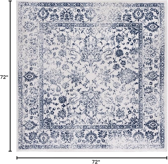 SAFAVIEH Adirondack Collection Area Rug - 6' Square, Ivory & Navy, Distressed Vintage Floral Design, Non-Shedding & Easy to Clean, Ideal for Living Room, Bedroom, Dining Space (ADR109M)