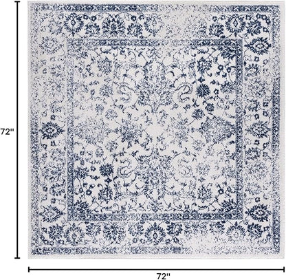 SAFAVIEH Adirondack Collection Area Rug - 6' Square, Ivory & Navy, Distressed Vintage Floral Design, Non-Shedding & Easy to Clean, Ideal for Living Room, Bedroom, Dining Space (ADR109M)