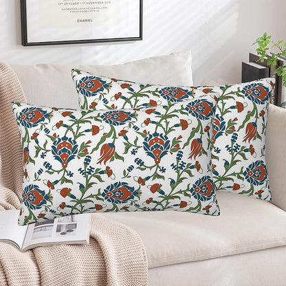 Throw Pillow Cover Case Vintage Floral Pillow Covers 20x12 Inch Set of 2,Soft Decorative Throw Pillow Case for Living Room Bedroom Sofa Couch Cushion Covers