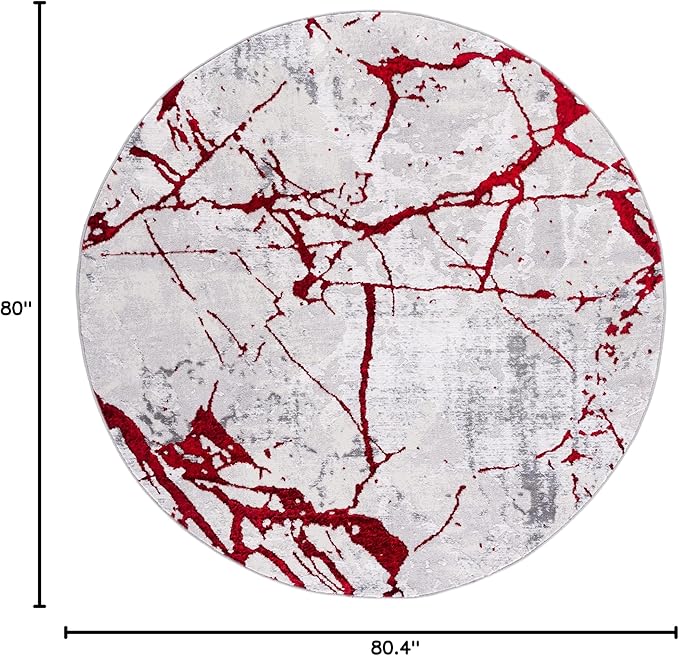 SAFAVIEH Amelia Collection 6'7" Round Grey/Red ALA293L Modern Abstract Non-Shedding Entryway Foyer Living Room Bedroom Kitchen Area Rug