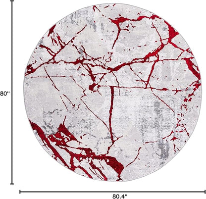 SAFAVIEH Amelia Collection 6'7" Round Grey/Red ALA293L Modern Abstract Non-Shedding Entryway Foyer Living Room Bedroom Kitchen Area Rug