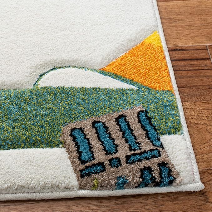 SAFAVIEH Carousel Kids Collection Area Rug - 6'7" x 9', Ivory & Blue, Non-Shedding & Easy Care, Ideal for High Traffic Areas for Boys & Girls in Playroom, Nursery, Bedroom (CRK167A)